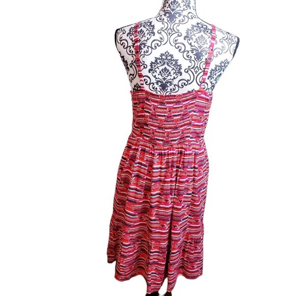 Loft Ikat Womens Dress Size 6 Red Pink Smocked Back Western Ruffle Desert NEW - Picture 2 of 15